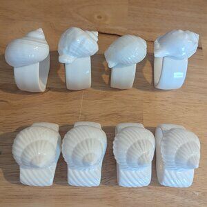 Vintage Seashell Napkin Rings Porcelain White Glazed Set of 8